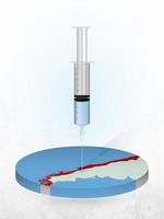 Vaccination of Chile, injection of a syringe into a map of Chile. vector