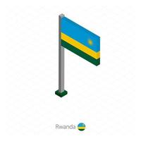 bandera de ruanda en asta de bandera en dimensión isométrica. vector