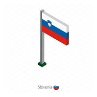 bandera de eslovenia en asta de bandera en dimensión isométrica. vector