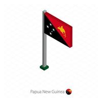 Papua New Guinea Flag on Flagpole in Isometric dimension. vector