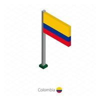 Colombia Flag on Flagpole in Isometric dimension. vector