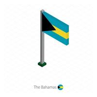 The Bahamas Flag on Flagpole in Isometric dimension. vector