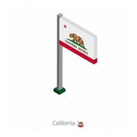 California US state flag on flagpole in isometric dimension. vector