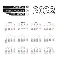 Calendar 2022 in Serbian language, week starts on Monday. vector