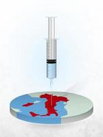 Vaccination of Italy, injection of a syringe into a map of Italy. vector