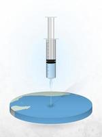 Vaccination of Seychelles, injection of a syringe into a map of Seychelles. vector