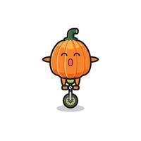 The cute pumpkin character is riding a circus bike vector