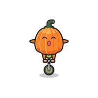 el lindo personaje de calabaza está montando una bicicleta de circo vector