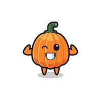 the muscular pumpkin character is posing showing his muscles vector