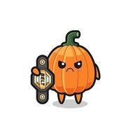 pumpkin mascot character as a MMA fighter with the champion belt