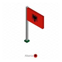 bandera de albania en asta de bandera en dimensión isométrica. vector