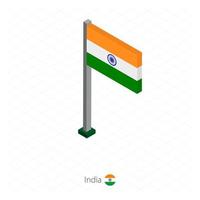 bandera india en asta de bandera en dimensión isométrica. vector