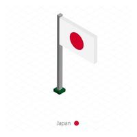 bandera de japón en asta de bandera en dimensión isométrica. vector