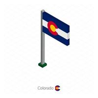 bandera del estado de colorado us en asta de bandera en dimensión isométrica. vector