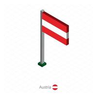 bandera de austria en asta de bandera en dimensión isométrica. vector