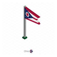 bandera del estado de ohio us en asta de bandera en dimensión isométrica. vector