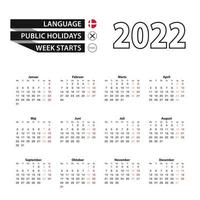 Calendar 2022 in Danish language, week starts on Monday. vector