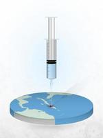 Vaccination of Haiti, injection of a syringe into a map of Haiti. vector