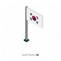 bandera de corea del sur en asta de bandera en dimensión isométrica. vector