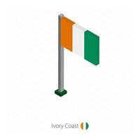 Ivory Coast Flag on Flagpole in Isometric dimension. vector