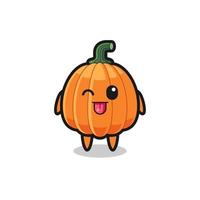 lindo personaje de calabaza en dulce expresión mientras saca la lengua vector