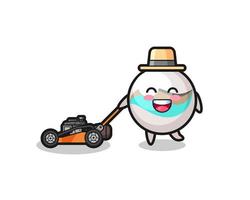 illustration of the marble toy character using lawn mower vector