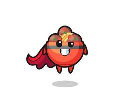 the cute meatball bowl character as a flying superhero
