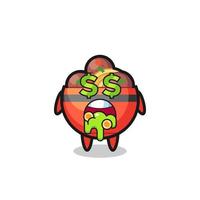 meatball bowl character with an expression of crazy about money vector