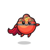 cute meatball bowl superhero character is flying vector