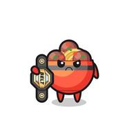 personaje de la mascota del tazón de albóndigas como luchador de mma con el cinturón de campeón vector