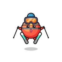 meatball bowl mascot character as a ski player vector