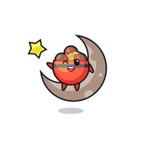 illustration of meatball bowl cartoon sitting on the half moon vector