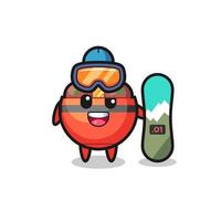 ilustración del personaje del tazón de albóndigas con estilo de snowboard vector