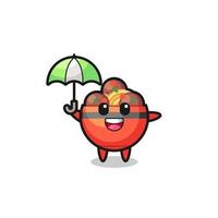 cute meatball bowl illustration holding an umbrella vector