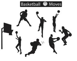 un conjunto de iconos de silueta de movimiento de baloncesto vector