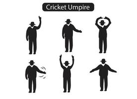 un conjunto de iconos de silueta de acción de críquet