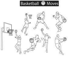 A set of basketball moves line icon set vector