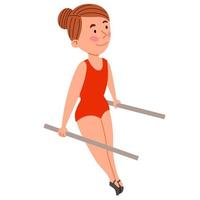 Childrenes sports gymnastics. Handstand on two crossbars. The girl is engaged in acrobatics. vector