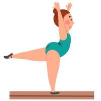 Childrenes sports gymnastics. The girl is standing on one leg in the swallow pose. vector
