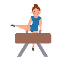 Children is sports gymnastics. The child does exercises on a sports equipment. vector