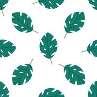 Seamless pattern of green tropical leaves. Vector elements on a white background in a flat style.