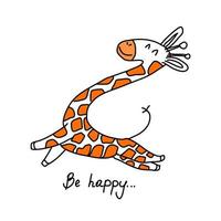 a happy giraffe is running, isolated in a doodle style. vector