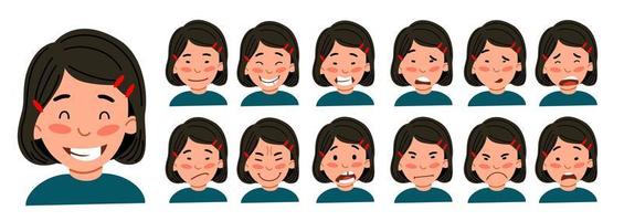 un conjunto de emociones femeninas. la chica asiática es un avatar. vector