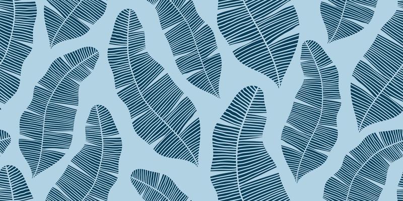 ABSTRACT VECTOR SEAMLESS LIGHT BLUE BANNER WITH BLUE BANANA LEAVES