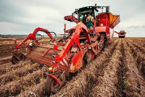 Tractor plowing up the field. photo