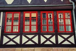 Facade of a building with windows. Charming town in Germany . Li photo