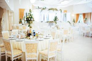 Interior of a wedding tent decoration ready for guests photo