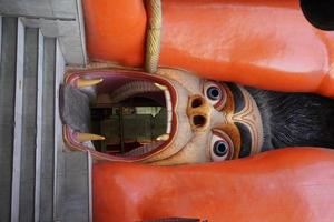 A close up view of the entrance of the imposing statue of Hanuman near Jhandewala metro station in New Delhi photo