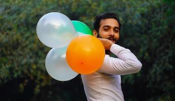 Indian Independence Day image with colorful balloons in colors of Indian flag photo