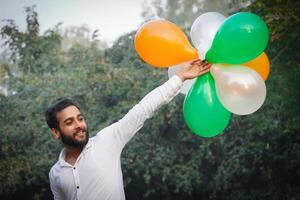 Indian Independence Day image with colorful balloons in colors of Indian flag photo